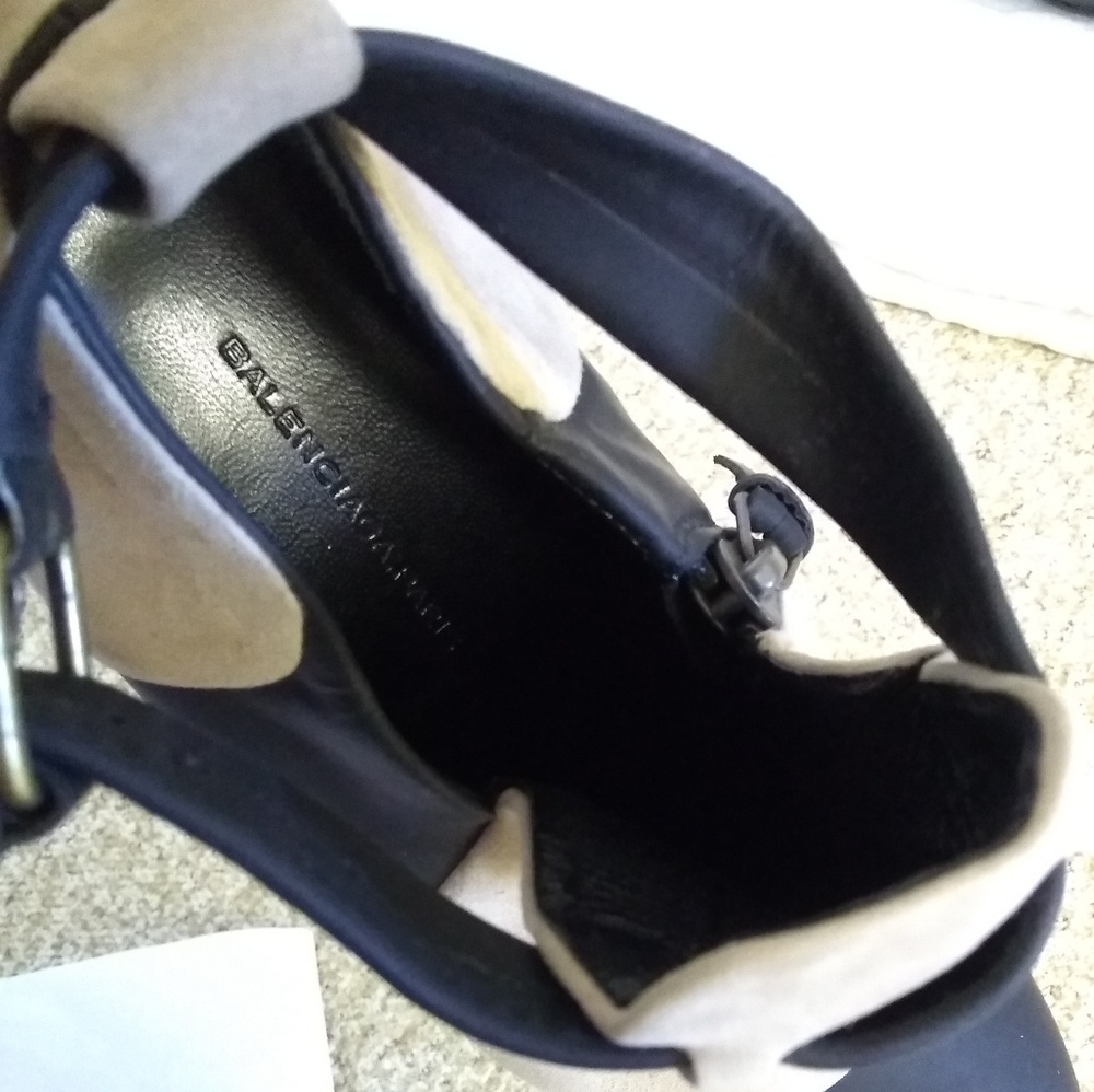 Balenciaga Black Beige Suede Wedge Boots - Picture 2 of 6